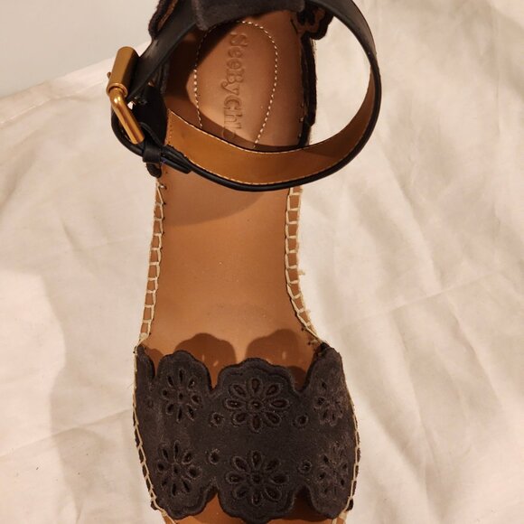 Excellent  EU39 Chloe Wedges Platform Sandal Dk Brown Espadrille Embroidered - Picture 8 of 12